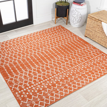 Ourika Moroccan Geometric Textured Weave Indoor/outdoor Square Rug